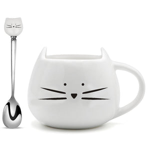 Cute Cat Ceramic Mugs With Spoons