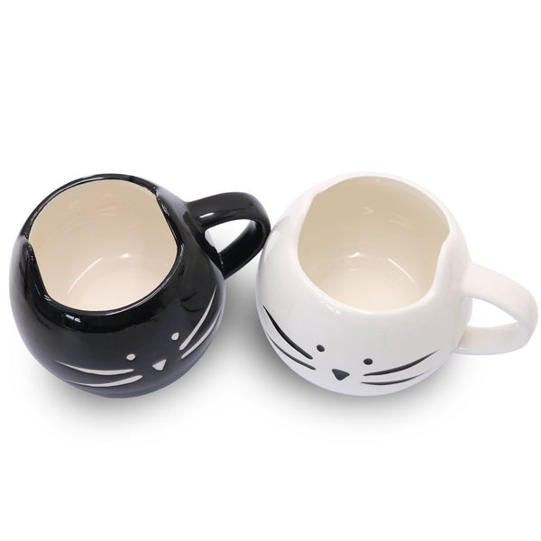 Koolkatkoo Cute Cat Mug Ceramic Coffee Mugs Set Gifts for Women Girls Cat Lovers Funny Small Cup with Spoon 12 oz Black and White