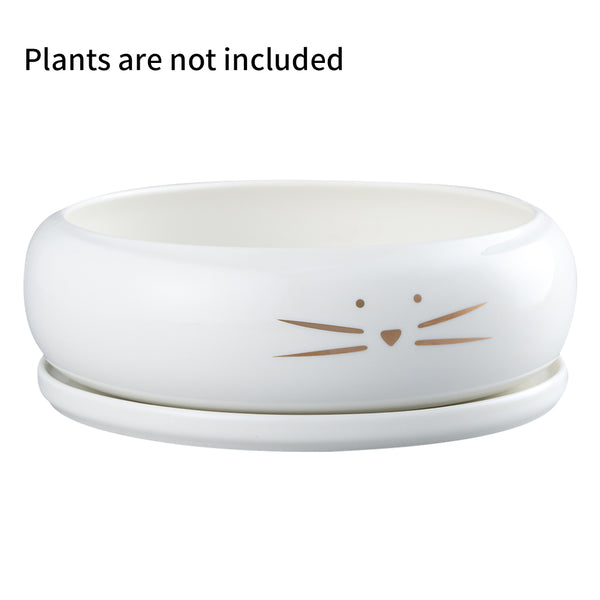 Koolkatkoo 8 Inch Large Cute Cat Ceramic Succulent Planter Pots with Removable Saucer Unique Porcelain Cactus Planters Decorative Flower Pot for Cat Lovers White
